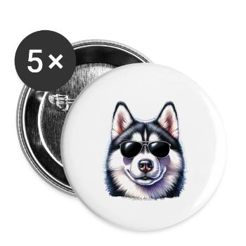 Cool husky with sunglasses - Buttons large 2.2''/56 mm (5-pack) - white - Front