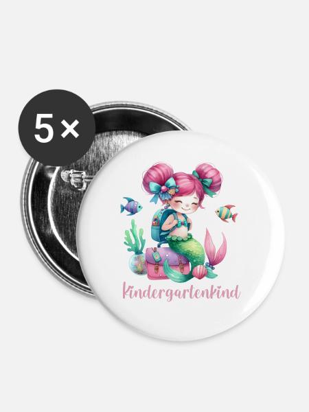 Kindergartenkind Vorschulkind Meerjungfrau - Buttons groß 56 mm (5er Pack) - Weiß