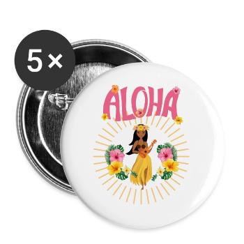 Aloha - Hawai - Pazifik - Urlaub - Blumenmädchen - Buttons groß 56 mm (5er Pack) - Weiß - Vorne