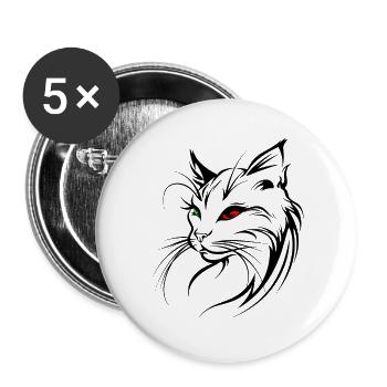 Katze Silhouette Umriss Zeichnung Lineart Kunst - Buttons groß 56 mm (5er Pack) - Weiß - Vorne