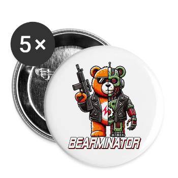 Bearminator Lustiger Cyborg Teddybär Design - Buttons groß 56 mm (5er Pack) - Weiß - Vorne