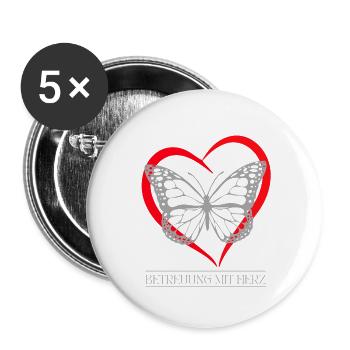 Schmetterling mit Herz - Buttons groß 56 mm (5er Pack) - Weiß - Vorne