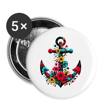 Une ancre avec des fleurs - Lot de 5 grands badges (56 mm) - blanc - Devant
