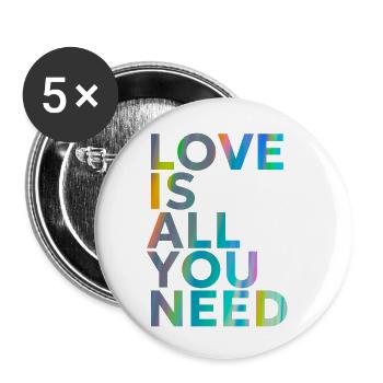 LOVE IS ALL YOU NEED - Buttons groß 56 mm (5er Pack) - Weiß - Vorne