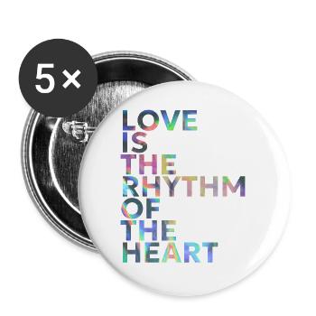 LOVE IS THE RHYTHM OF THE HEART - Buttons groß 56 mm (5er Pack) - Weiß - Vorne