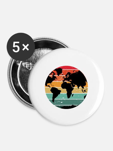 Buntes Retro-Weltkartendesign - Buttons groß 56 mm (5er Pack) - Weiß