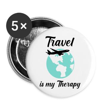 travel is my therapy - Buttons large 2.2''/56 mm (5-pack) - white - Front