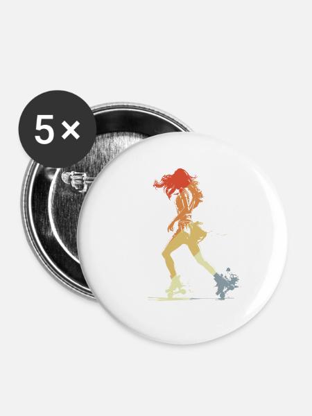 Roller Skating Girl Grafik - Buttons groß 56 mm (5er Pack) - Weiß