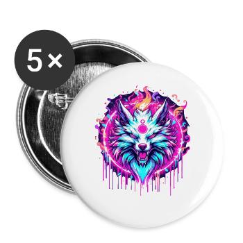 Psychedelischer Fuchs - Buttons groß 56 mm (5er Pack) - Weiß - Vorne