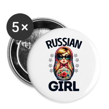 Russian Girl! Russia Matryoshka Russian for - Buttons large 2.2''/56 mm (5-pack) - white - Front