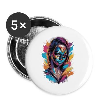 Colourfully veiled: The mask wearer - Buttons large 2.2''/56 mm (5-pack) - white - Front