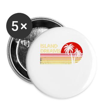 Island Dreams Vintage Sunset Palm Trees Retro Tee - Buttons large 2.2''/56 mm (5-pack) - white - Front