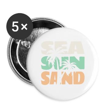 Mer Soleil Sable Plage Palmiers Ambiance d’été T-shirt - Lot de 5 grands badges (56 mm) - blanc - Devant