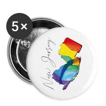 New Jersey (United States) | Real Flag | LGBTQIA+ Script - Buttons large 2.2''/56 mm (5-pack) - white - Front