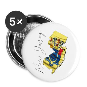 New Jersey (United States) | Real Flag | Flag Map Script - Buttons large 2.2''/56 mm (5-pack) - white - Front