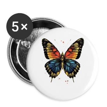 Schmetterling Flügel Bunt Butterfly Schmetterlinge - Buttons groß 56 mm (5er Pack) - Weiß - Vorne