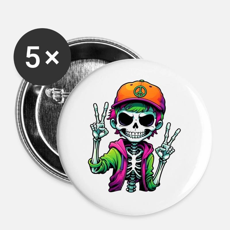 Cute Cartoon Skeleton Boy - Buttons large 2.2''/56 mm (5-pack) - white