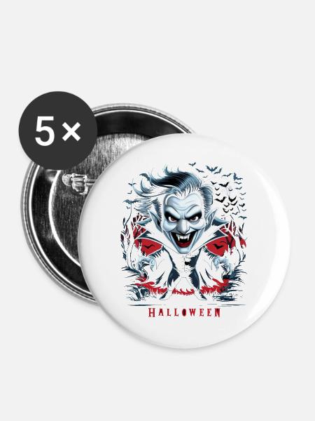 Gothic Halloween Horror - Buttons groß 56 mm (5er Pack) - Weiß