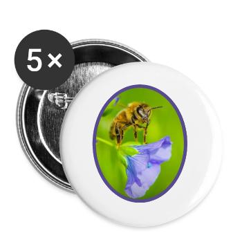Abeille sur fleur violette - ovale - Lot de 5 grands badges (56 mm) - blanc - Devant