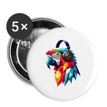 Polygone Perroquet avec casque Coloré Musique Amour - Lot de 5 grands badges (56 mm) - blanc - Devant