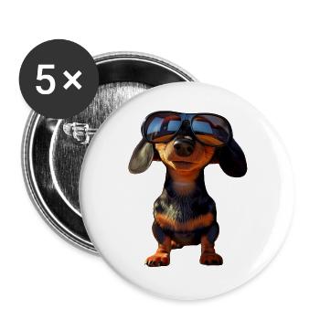 Dackel Dachshund Zwergdackel Dackelclub Teckel - Buttons groß 56 mm (5er Pack) - Weiß - Vorne
