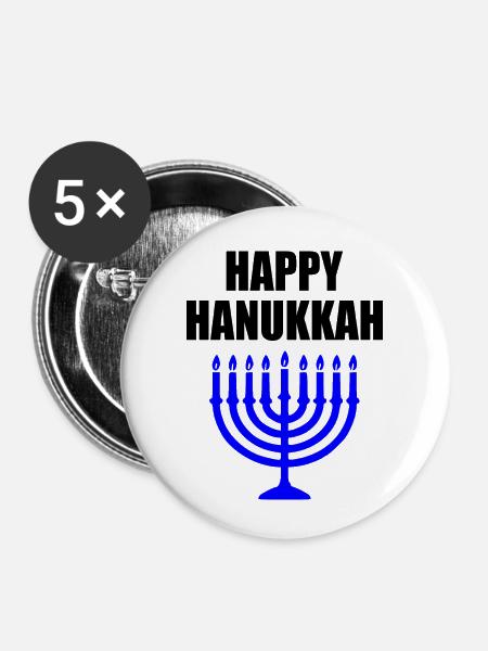 HAPPY HANUKKAH - Buttons groß 56 mm (5er Pack) - Weiß