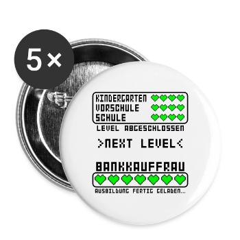 Bankkauffrau Ausbildung Prüfung bestanden - Buttons groß 56 mm (5er Pack) - Weiß - Vorne