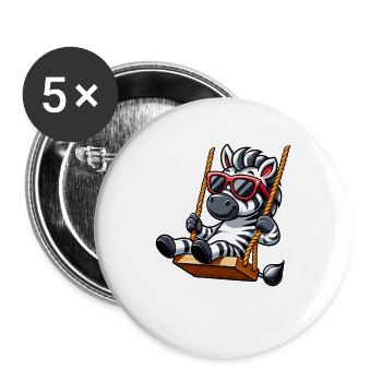 Cooles Zebra auf Schaukel mit Sonnenbrille - Buttons groß 56 mm (5er Pack) - Weiß - Vorne