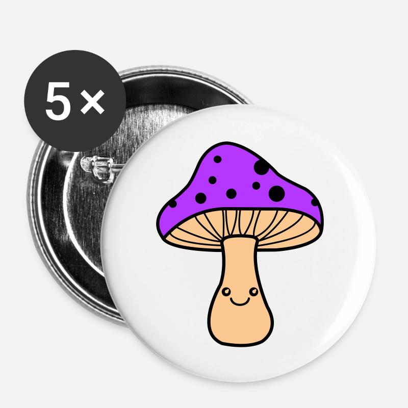 Mushroom Comic - Buttons large 2.2''/56 mm (5-pack) - white
