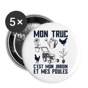 Humour Jardinage Retraite Cadeau Jardinier Poules - Lot de 5 grands badges (56 mm) - blanc - Devant