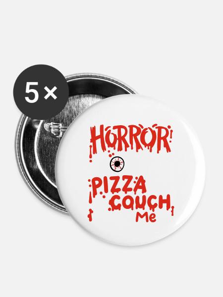 Horrorfilme und Pizza - Buttons groß 56 mm (5er Pack) - Weiß
