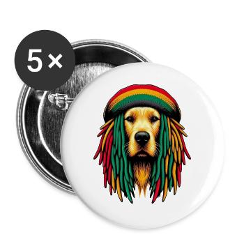 Rasta Dog Jamaica Jamaica Jamaican - Buttons large 2.2''/56 mm (5-pack) - white - Front