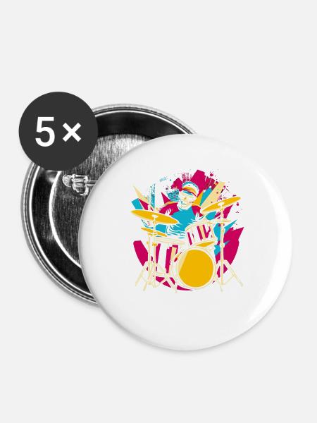 Schlagzeuger Synthwave - Buttons groß 56 mm (5er Pack) - Weiß
