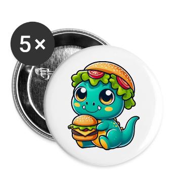 Whimsical dinosaur T-Rex with pumpkin hat - Buttons large 2.2''/56 mm (5-pack) - white - Front
