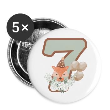 7th Birthday Fox Flowers - Buttons large 2.2''/56 mm (5-pack) - white - Front