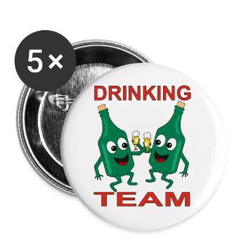 Verschmitzte Bierflaschen Trinkteam - Buttons groß 56 mm (5er Pack) - Weiß - Vorne