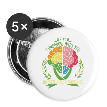Colorful Brain for Mental Health - Buttons large 2.2''/56 mm (5-pack) - white - Front