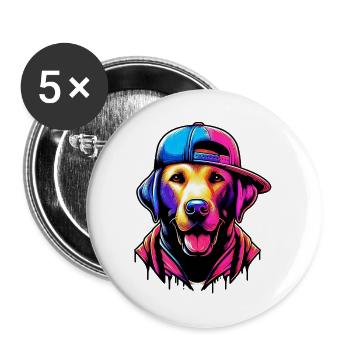 Chien - Lot de 5 grands badges (56 mm) - blanc - Devant