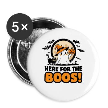 Halloween Ghost Pumpkin Black Cat Witch Hat Boo - Buttons large 2.2''/56 mm (5-pack) - white - Front