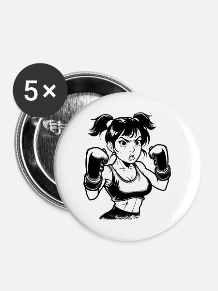 Boxen Mädchen Zeichnung - Buttons groß 56 mm (5er Pack) - Weiß