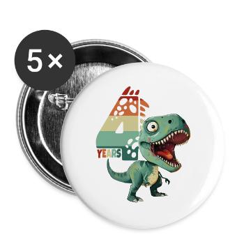 T-Rex Tyrannosaurus 4 ans 4e anniversaire Cadeau - Lot de 5 grands badges (56 mm) - blanc - Devant