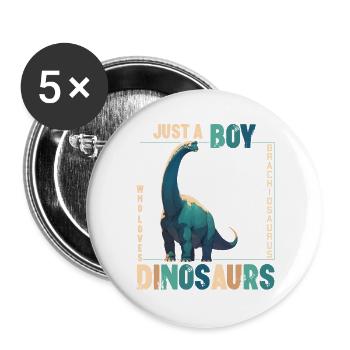 Nur Ein Junge Der Dinosaurier Liebt Brachiosaurus - Buttons groß 56 mm (5er Pack) - Weiß - Vorne