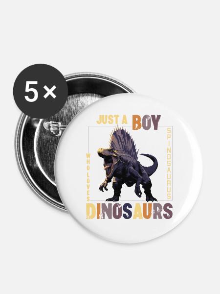 Nur Ein Junge Der Dinosaurier Liebt Spinosaurus - Buttons groß 56 mm (5er Pack) - Weiß
