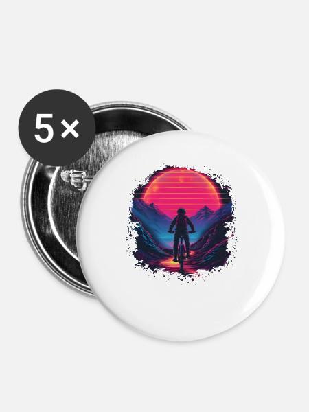 Mountainbiking Synthwave - Buttons groß 56 mm (5er Pack) - Weiß