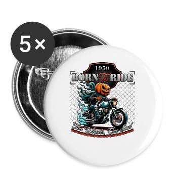 Born to Ride: Kürbis Kopf Motorrad Halloween - Buttons groß 56 mm (5er Pack) - Weiß - Vorne
