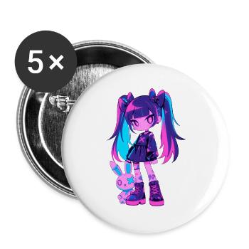 Cute Kawaii Anime Girl Grunge Goth Bunny Gothic - Buttons groß 56 mm (5er Pack) - Weiß - Vorne