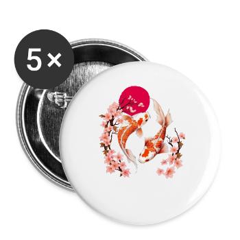 Koi and cherry blossoms in the red moon - Buttons large 2.2''/56 mm (5-pack) - white - Front