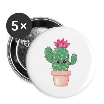 Kawaii Kaktus - Buttons groß 56 mm (5er Pack) - Weiß - Vorne