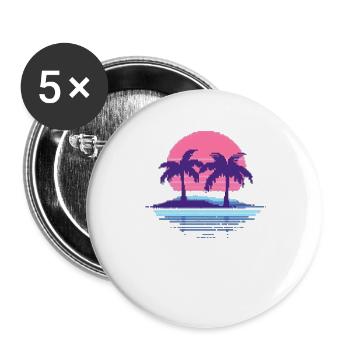 Vaporwave Synthwave Pixelart Palm Trees Retro 90s - Buttons large 2.2''/56 mm (5-pack) - white - Front