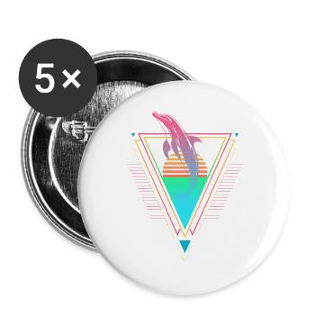 Delfin Vaporwave Synthwave années 90 années 80 coucher de soleil - Lot de 5 grands badges (56 mm) - blanc - Devant